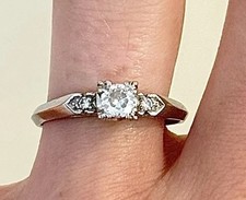 Vintage 14k White Gold Round Diamond Engagement Ring Antique Size 7.25-7.5