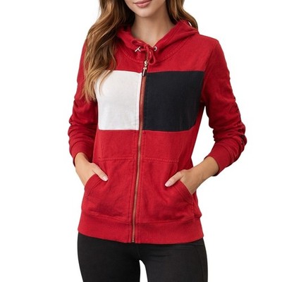Tommy Hilfiger Women s Hoodie Zip Up Red Colorblock Flag Logo Jacket Size M