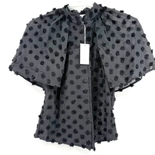 NWT Corey Lynn Calter Chrisley Black Chiffon Textured Pom Pom Cape Top XS