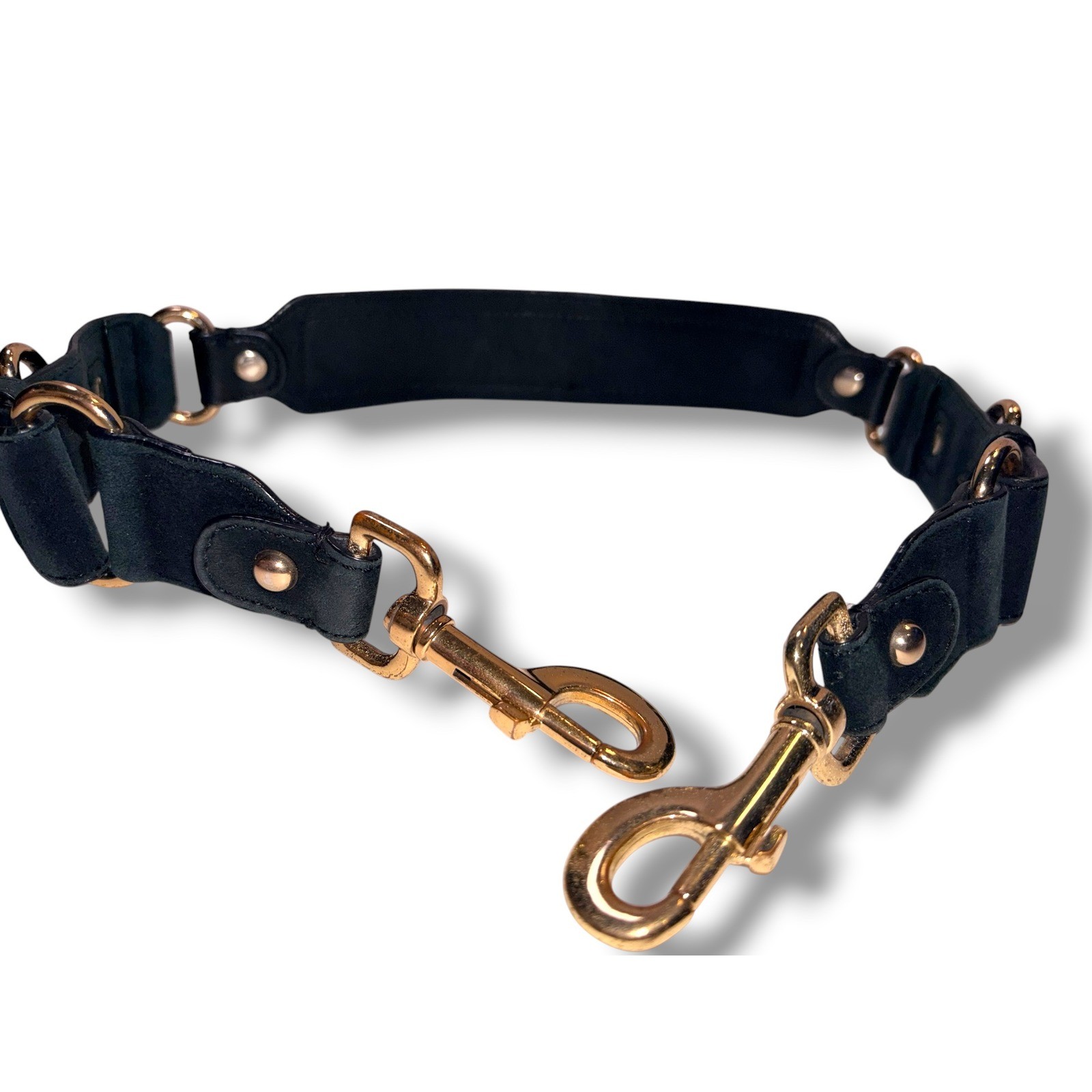 "Unbranded Handbag Strap OS Black Leather Gold Hardware O-Ring Studded 32.5\""