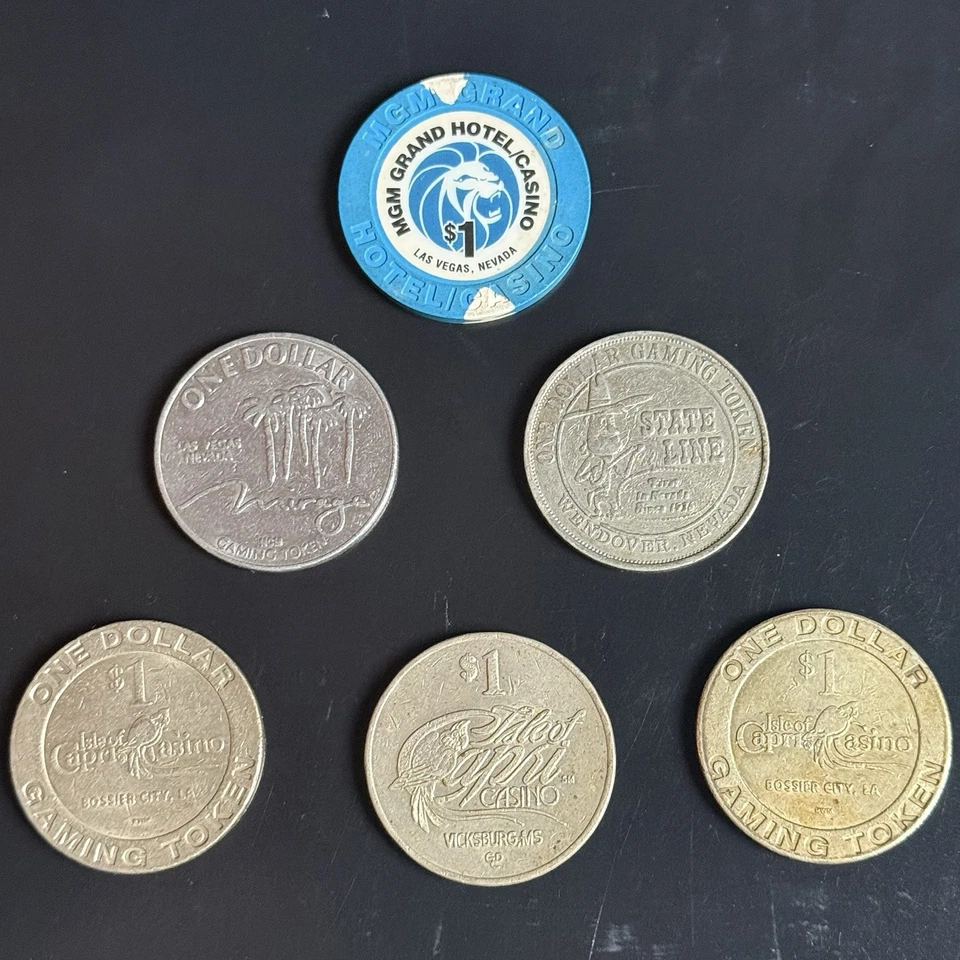 LOT OF 5 CASINO TOKENS MIRAGE, MGM GRAND, STATE LINE CASINO & ISLE OF CAPRI - Image 3 of 4