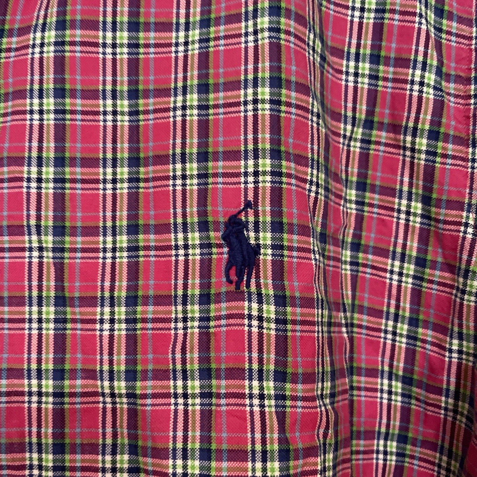 Polo Ralph Lauren camicia uomo L verde blu rosa a quadri manica lunga colorata pony