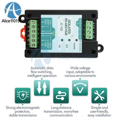 DC 9-40V RS485 Optoelectronic Isolation Repeater 485 hub 2-port Signal Amplifier