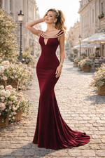 Red Stretch Jersey Off Shoulder Prom Dress Size 0 Holiday Gown Party Formal