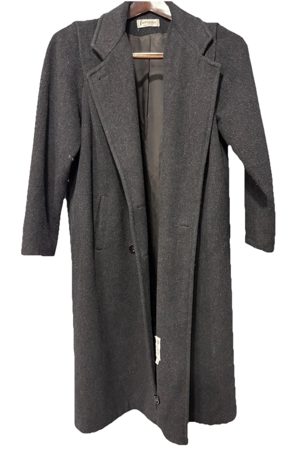 Forecaster Of Boston Sz 8 Gray 100% Pure Wool Cashmere Long Trench Coat Overcoat
