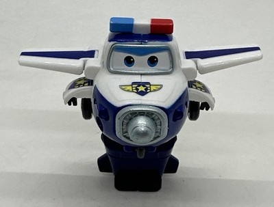 2014 Super Wings PAUL 2'' Blue White Transforming Police Plane Action Figure Toy