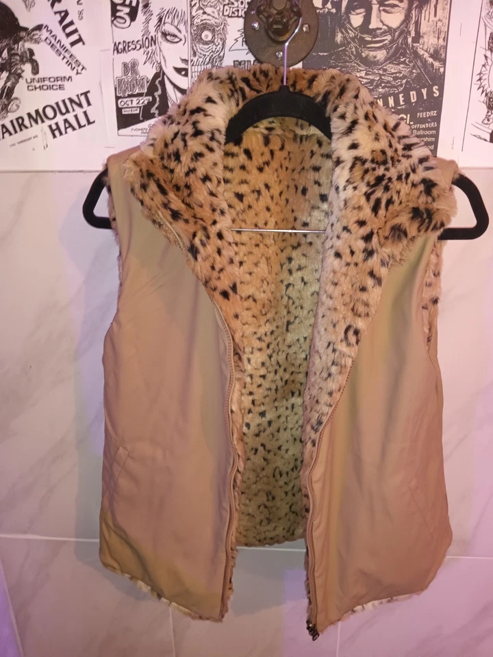 Chaleco reversible Giacca para mujer talla mediana estampado animal piel sintética cremallera completa Y2K Foto 4 de 4