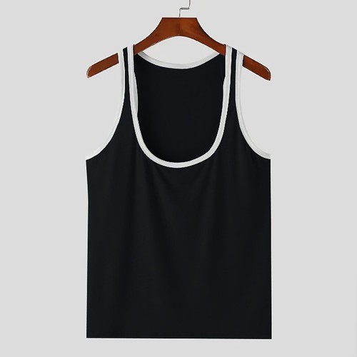 Summer Deep U-Neck Tank Top for Gym Men Sports Training Sleeveless T-Shirt Vest - Picture 8 of 9