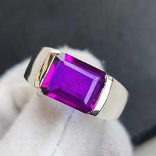 Natural Mens Amethyst Ring, Handmade Amethyst Ring For Men 925 Sterling Silver