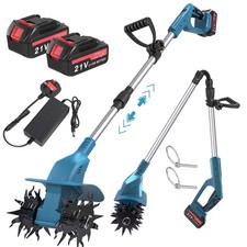 2 Battery Cordless Tiller Garden Tool Cultivator Rotary Hoe Rotovator & Charger
