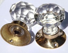 Pomos de puerta brillantes de mortaja de vidrio cortado base de latón (par) estilo clásico vintage