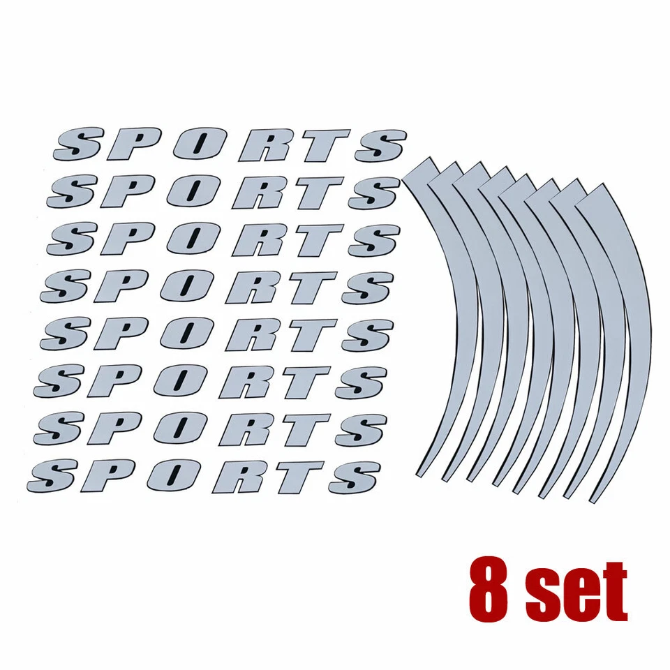 8 SET Car Tire Lettering Sticker SPORTS For 14"-22" Wheel Decal Styling Decor - Image 3 of 4