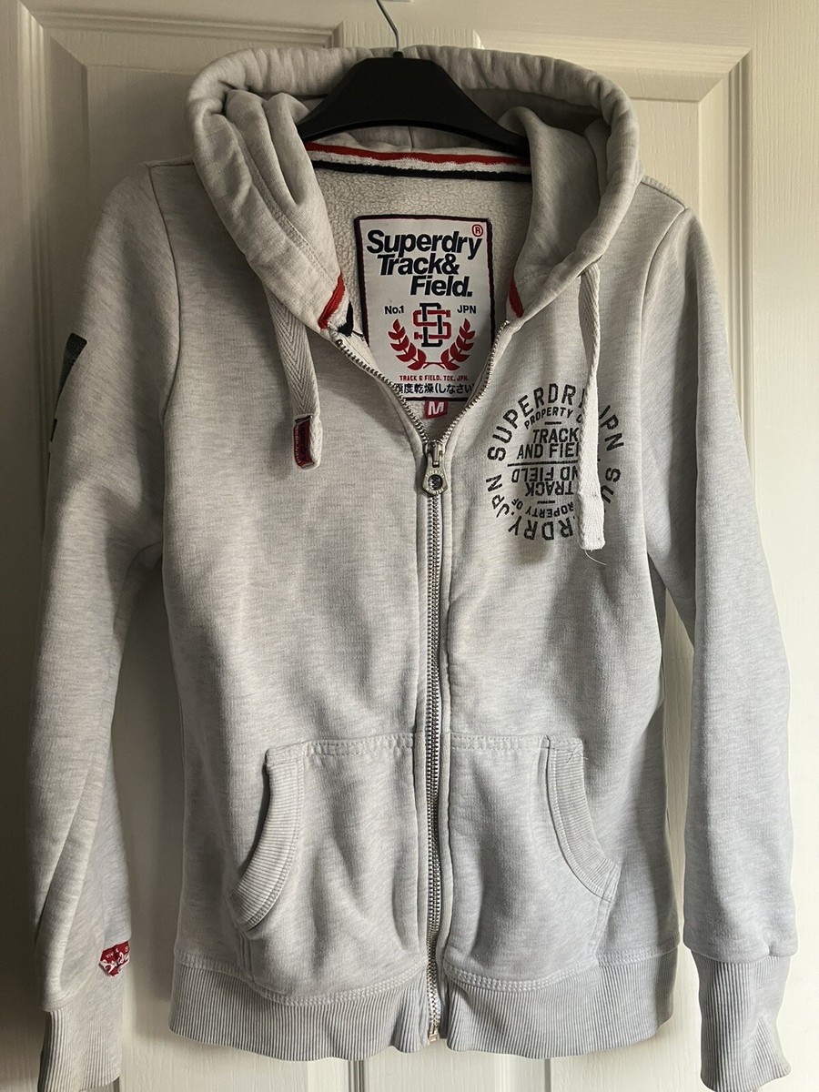 Women’s Superdry Track Field Department Full ZIP Grey Hoodie Size Medium