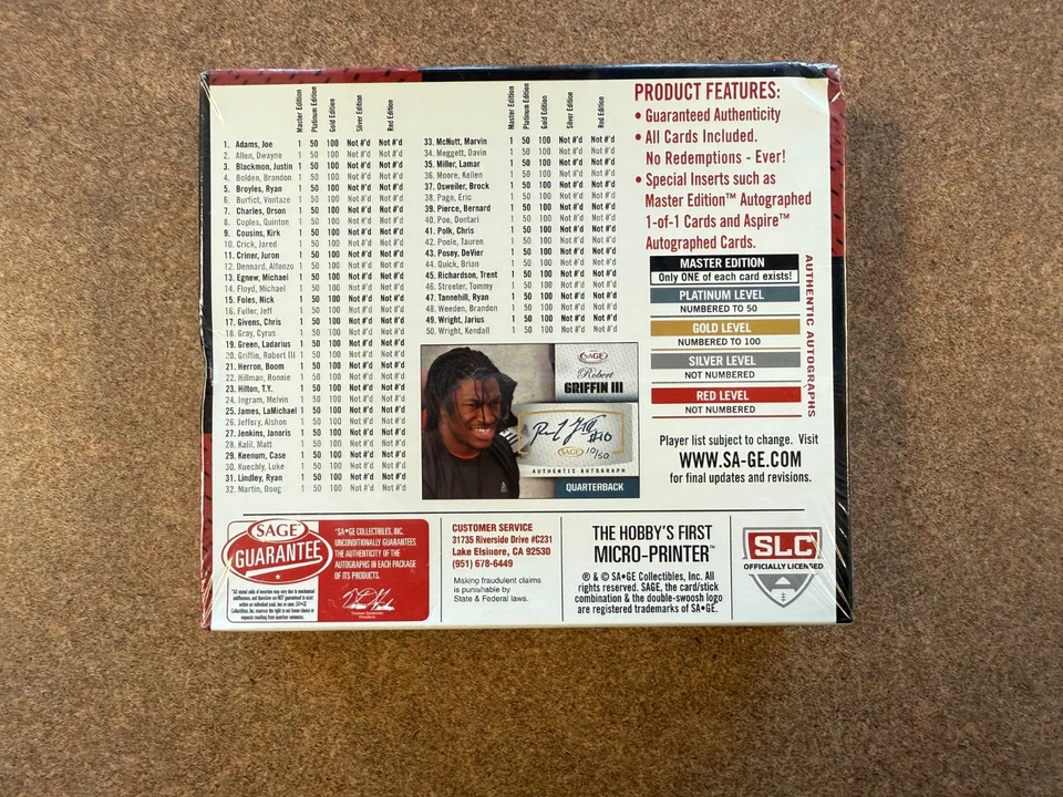 2012 SAGE AUTOGRAPHED FOOTBALL BOX FACTORY SEALED - Image 3 of 3