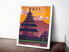 Bali City Illustration 40x50cm Stretched Travel Canvas Wall Art Print