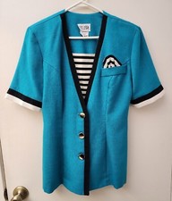 Vintage Teal Melissa Versatile Button Career Business Top Size 8 Made In USA