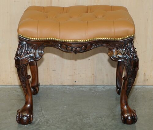 RESTORED BROWN LEATHER CLAW & BALL CHESTERFIELD PIANO OR DRESSING TABLE STOOL - Picture 3 of 16