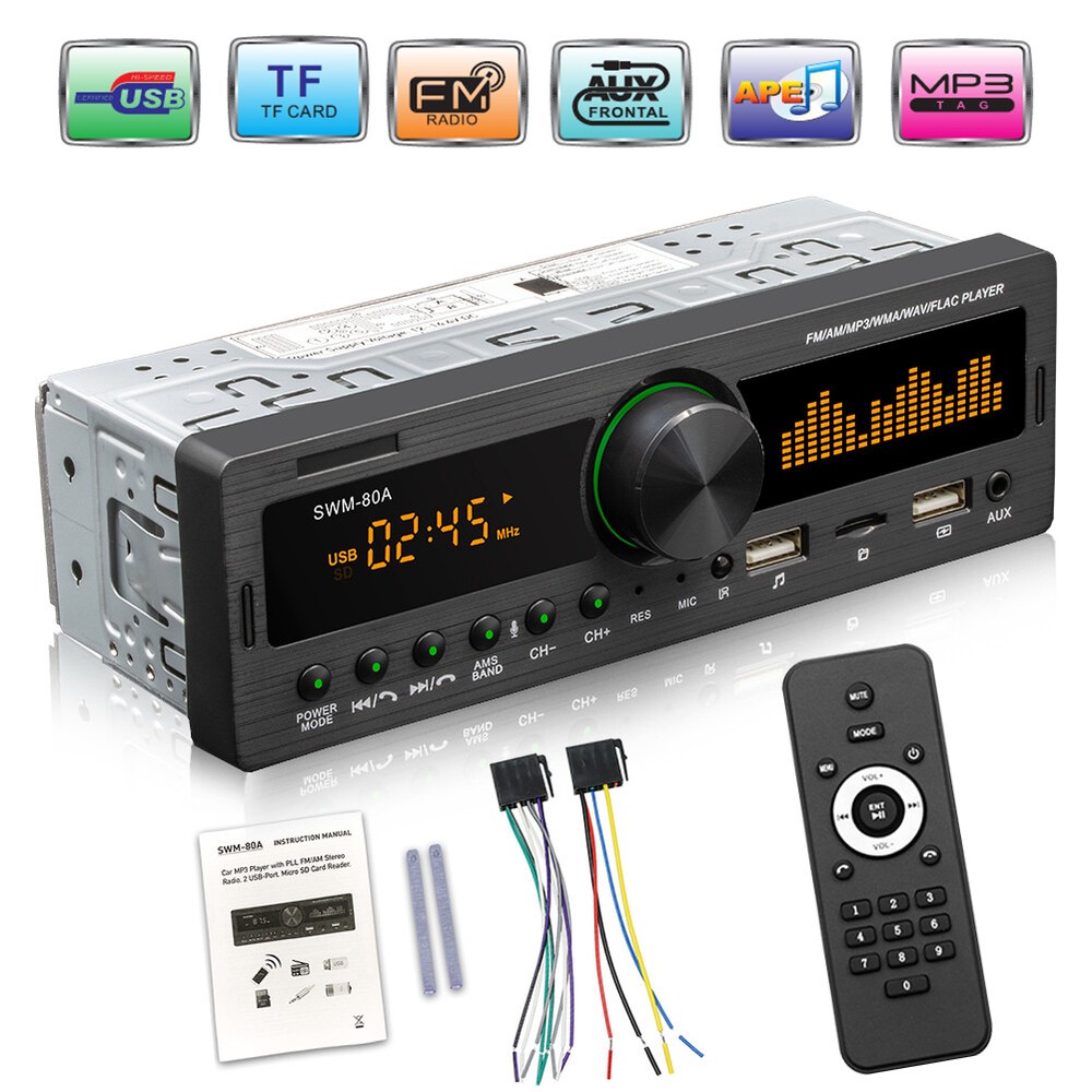 Single 1DIN Car Stereo Audio Bluetooth AM FM MP3 Player SD USB Head Unit Radio