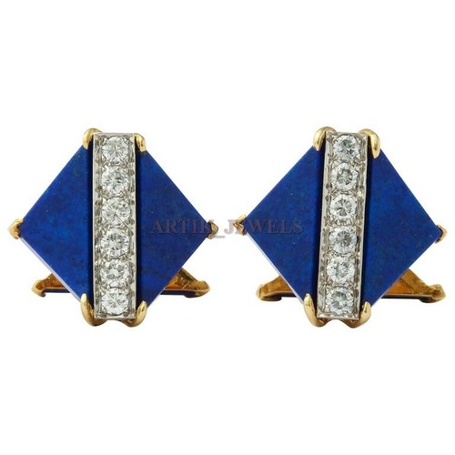 Naturale Lapislazzuli Con Placcato Oro 925 Argento Sterling Gemelli 2344 - Foto 2 di 4