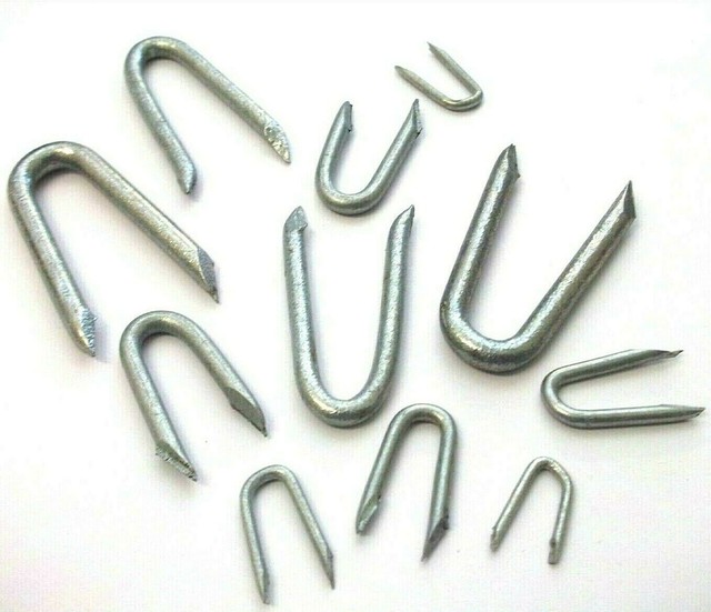 U Nails. Heavy duty. 15mm > 50mm. Galvanised. Staples. Pointed