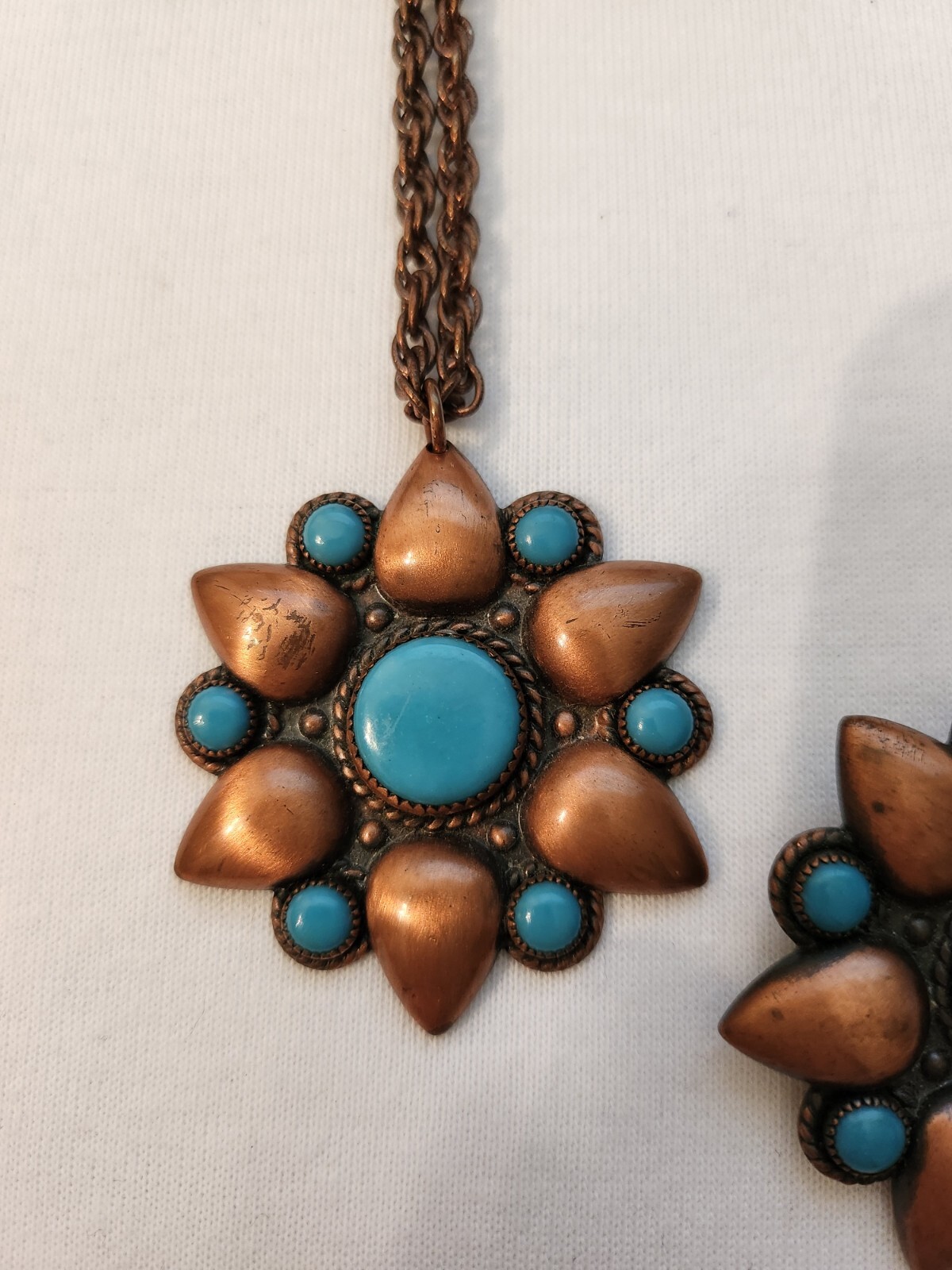 Copper Bell Solid Copper Cabochon Flower Necklace… - image 2
