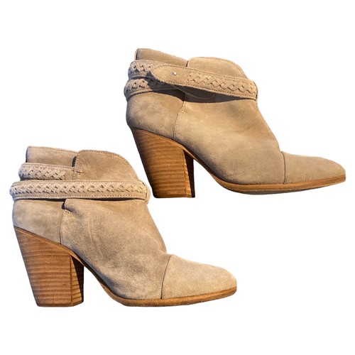 Rag & Bone Suede Harrow Ankle Boots GRAY Cemento Size 38.5/US 8.5 Braided Strap - Picture 2 of 10