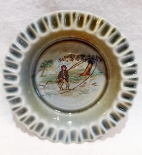 Vintage Round Ashtray by Wade Coarmagh Man Fishing Scene Made in Ireland