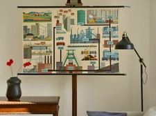 VINTAGE | SCHULWANDKARTE STEINKOHLEBERGBAU UNTER TAGE COAL MINING | SCHOOL CHART