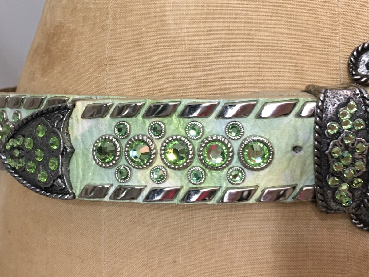 Vintage Leatherock Green Western Swarovski Crystal Studded  display picture 3