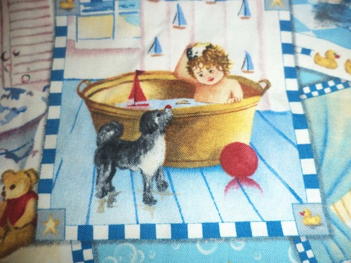 Elizabeth's Studio Fabric Cotton Children Dogs Bathing 1 Yard - Picture 3 of 5