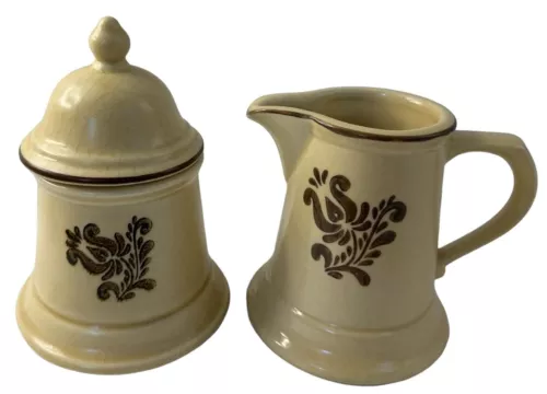 Pfaltzgraff Village Pattern Cream Pitcher and Sugar Bowl with Lid Set Vintage