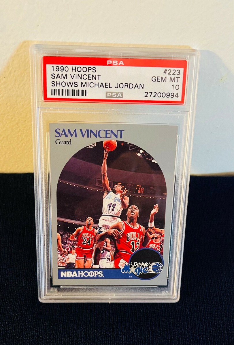 1990 HOOPS SAM VINCENT SHOWS MICHAEL JORDAN #223 GEM MINT 10 PSA