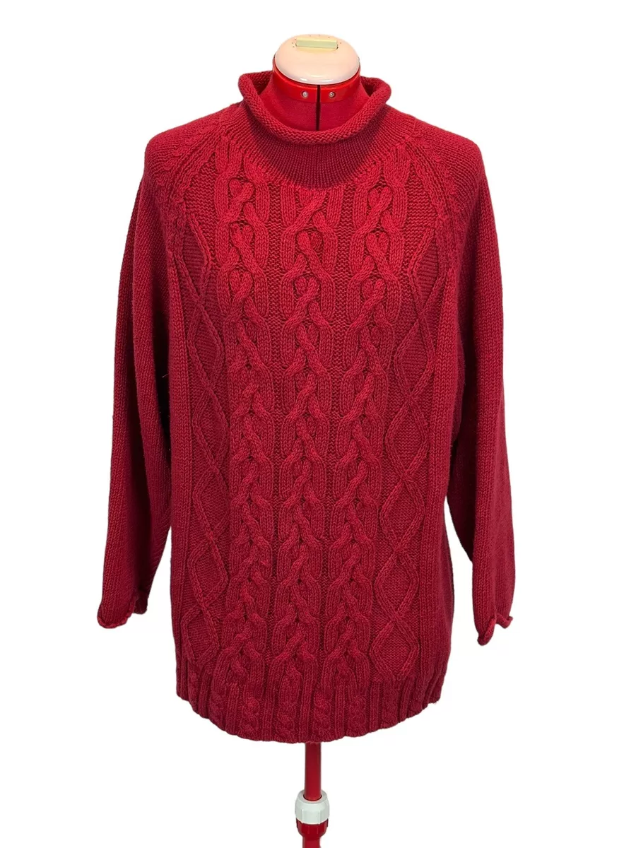 VTG 80s 90 FORENZA Chunky Cable Knit Sweater Women MEDIUM Red Mock Neck Oversize