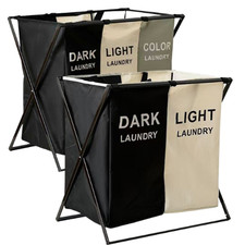 Laundry Basket Hamper Clothe Bin Organiser Folding Light Dark Colour 2/3 Section