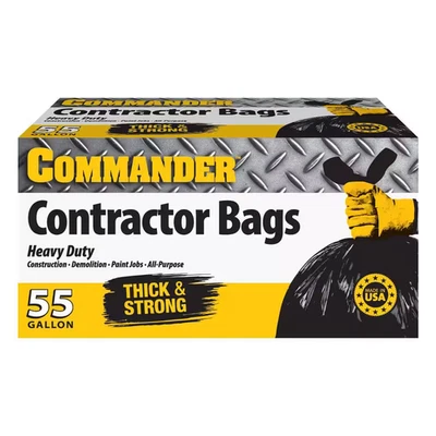BRANDED 55 Gallon 3 MIL (eq) Heavy Duty Contractor Bags with Flap Ties - 36" x 56" wi...