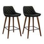 NNEDSZ Set of 2 Bar Stools Bentwood PU Leather Diamond Pleat - Black