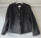 H&M Black Textured Weave Collarless Button Up Chic Short Blazer Jacket L — photo 3