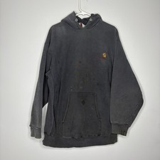 Vintage 80s Carhartt Hoodie Sweatshirt Mens XL Distress Black Rugged Weave 24x31