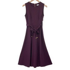 Calvin Klein Size 4 Purple Sleeveless Belted Fit  Flare Dress Women Career