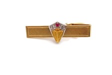 Vintage Gold Filled Diamond Ruby Tie Bar Clip Arrowhead