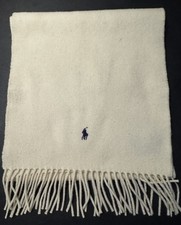 POLO BY RALPH LAUREN 100 LAMBSWOOL MADE IN SCOTLAND FRINGED WHITE CREAM SCARF