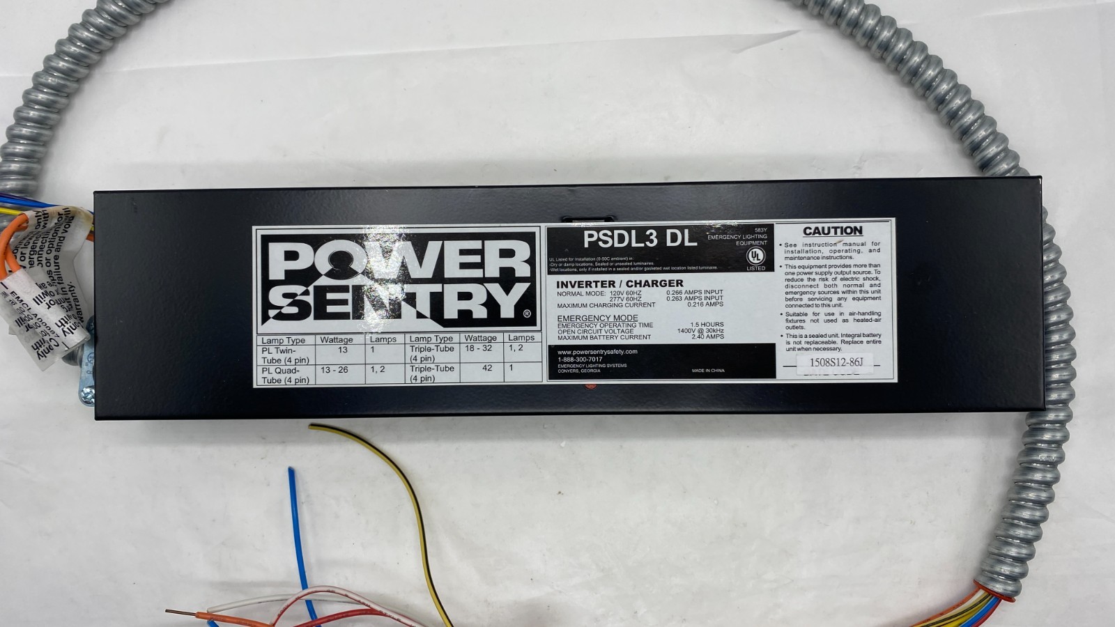 POWER SENTRY EMERGENCY LIGHTING PSDL3 Black, INVERTER/CHARGER 1508S12-86J