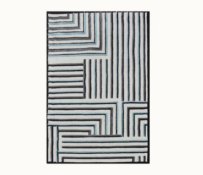 Black and White Geometrical Wool Hand Tufted Carpet