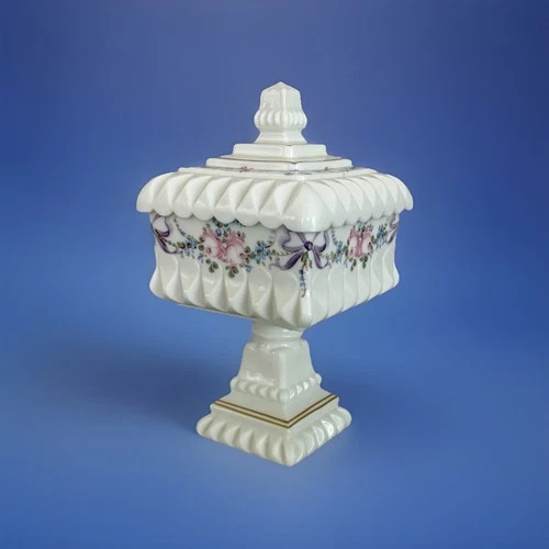 Vintage Westmoreland Milk Glass Floral Wedding Box, Compote, Pedestal Candy Dish