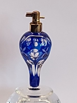 Vintage Art Deco Kobaltblau ''Cut To Clear'' Glas Zerstäuber Birne und Röhre fehlen