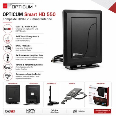 Opticum Smart HD 550 DVBT2 Zimmerantenne Digital DAB/FM FULL HDTV 9dB TV-Radio