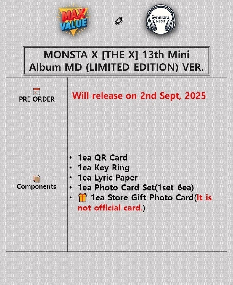 MONSTA X [THE X] 13th Mini Album MD Ver/QR Card+Key Ring+Lyric+6 Photo Card+GIFT - Bild 2 von 4