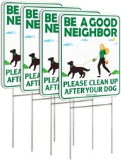 12 X 9 Inches Yard Sign 4-Pack No Pooping Dog Lawn Signs with H-Stakes