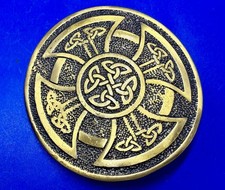 Celtic Knot Iron Cross Brass Tone Irish Scottish Round Thick Prong Belt Buckle