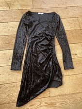 Vintage 90s Bear Dance Black Velour Asymmetric Dress Size Medium